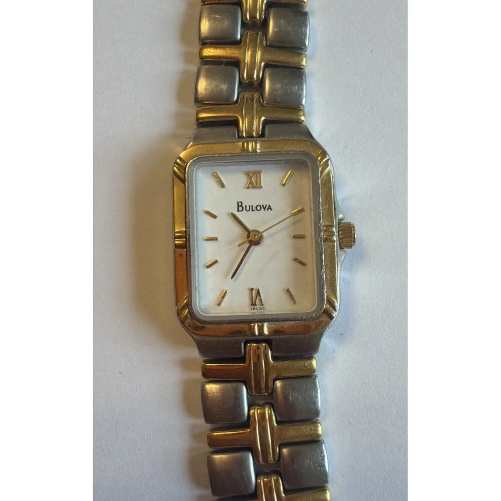 Bulova Women's Watch Quartz White Dial Two Tone Stainless Steel Tank 26mm - Picture 1 of 7